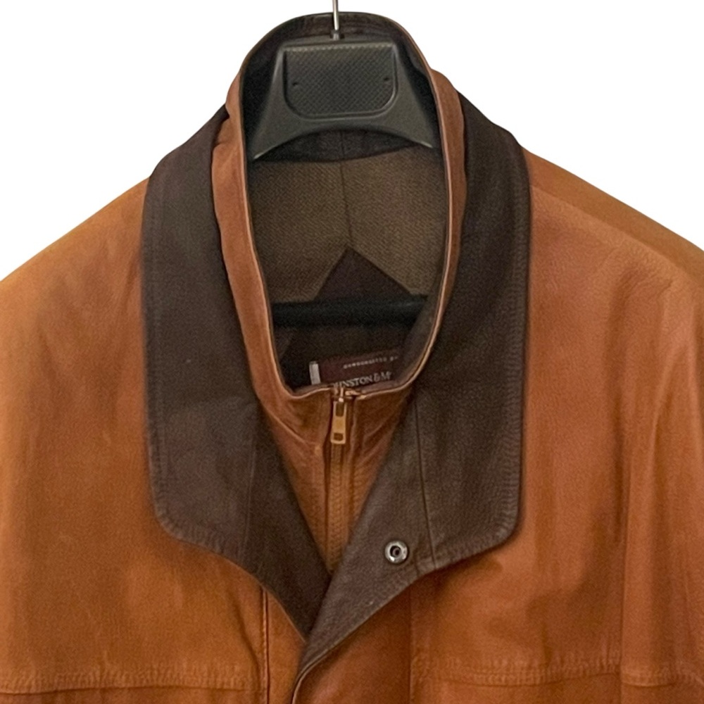 Johnston & Murphy Leather Field Coat Jacket Mens Size 42 Brown Lambskin Two Tone - Picture 7 of 16